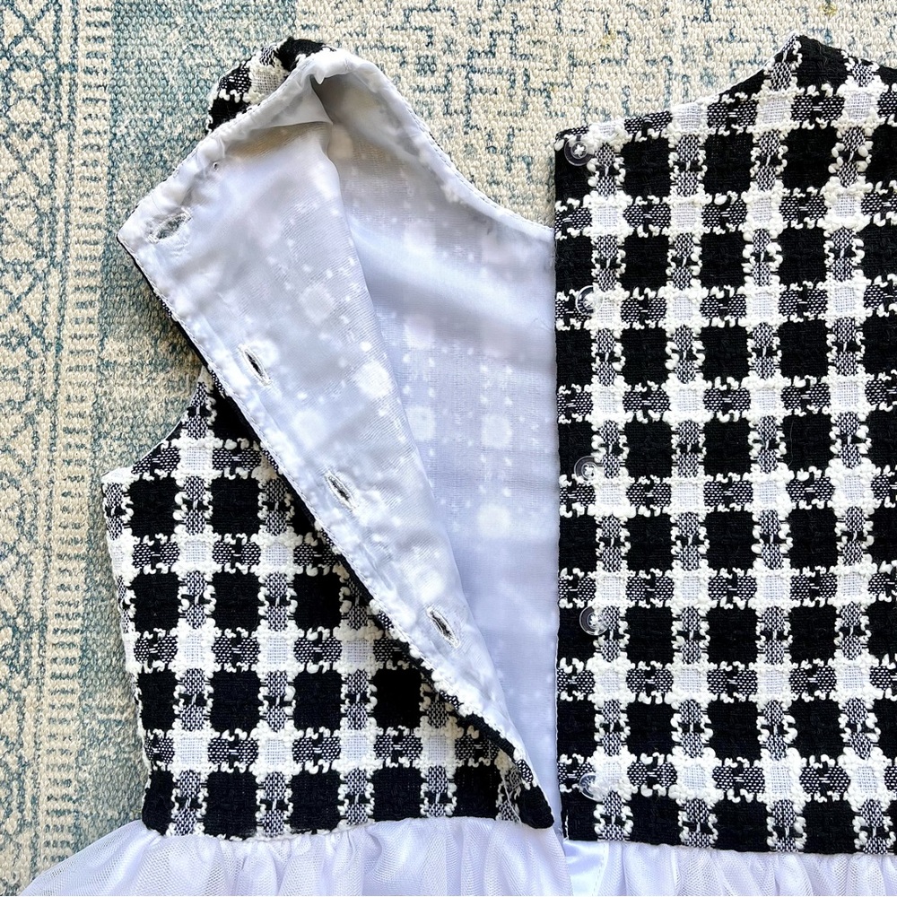 NWOT Girls Houndstooth Coat and Dress Set Black & White Tulle Twill Size 10 - Picture 6 of 11